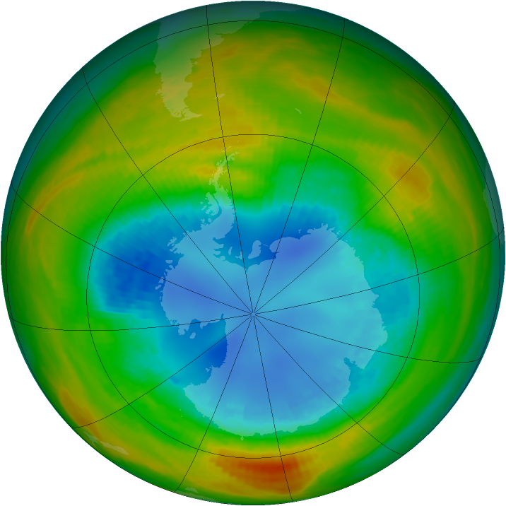 Antarctic ozone map for 24 August 1986